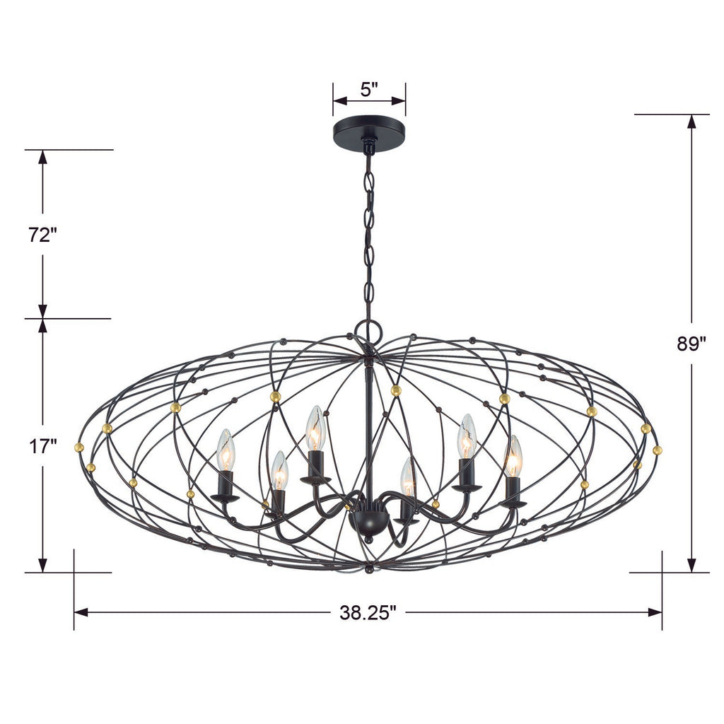 Zucca 6 Light English Bronze + Antique Gold Chandelier Chandelier Crystorama