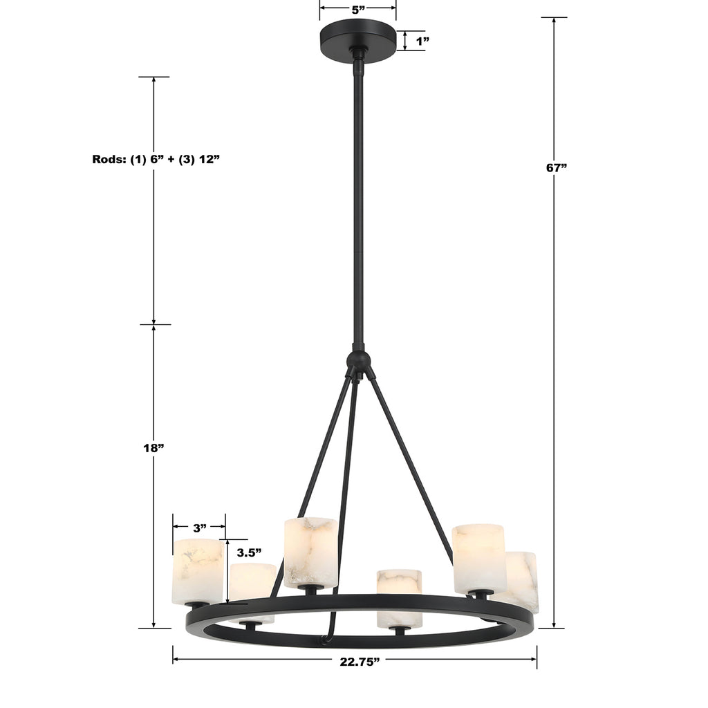 Aragon 6 Light Matte Black Chandelier Chandelier Crystorama