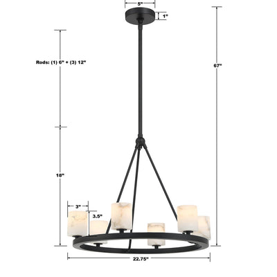 Aragon 6 Light Matte Black Chandelier Chandelier Crystorama