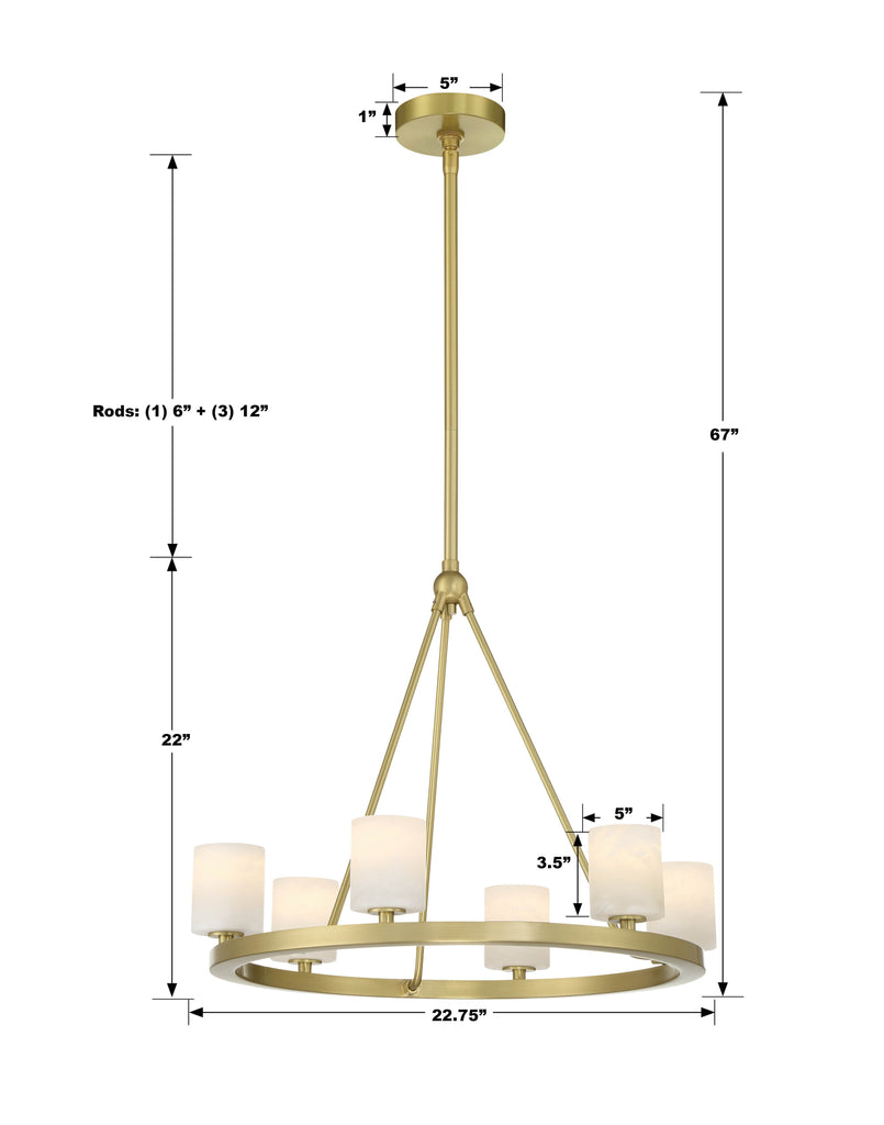 Aragon 6 Light Soft Brass Chandelier Chandelier Crystorama