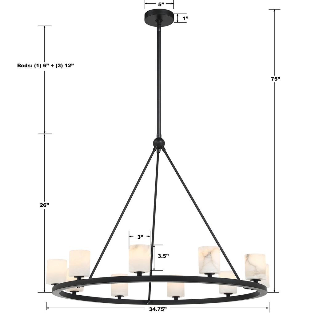 Aragon 10 Light Matte Black Chandelier Chandelier Crystorama