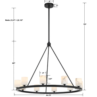 Aragon 10 Light Matte Black Chandelier Chandelier Crystorama