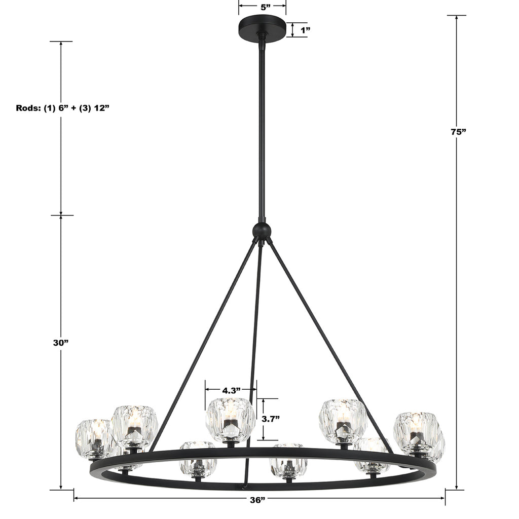 Aragon 10 Light Matte Black Chandelier Chandelier Crystorama