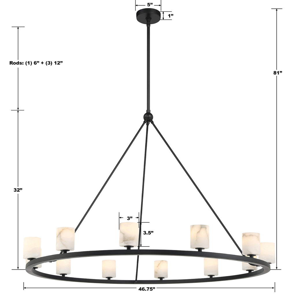 Aragon 12 Light Matte Black Chandelier Chandelier Crystorama