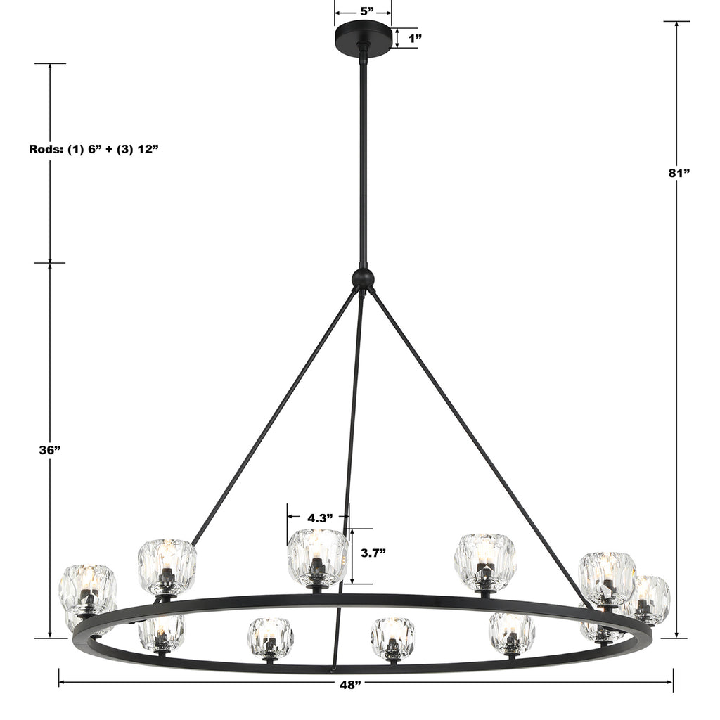 Aragon 12 Light Matte Black Chandelier Chandelier Crystorama