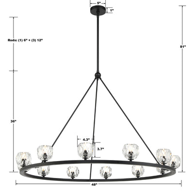 Aragon 12 Light Matte Black Chandelier Chandelier Crystorama