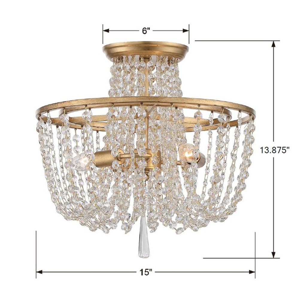 Arcadia 3 Light Antique Gold Semi Flush Mount Semi Flush Crystorama