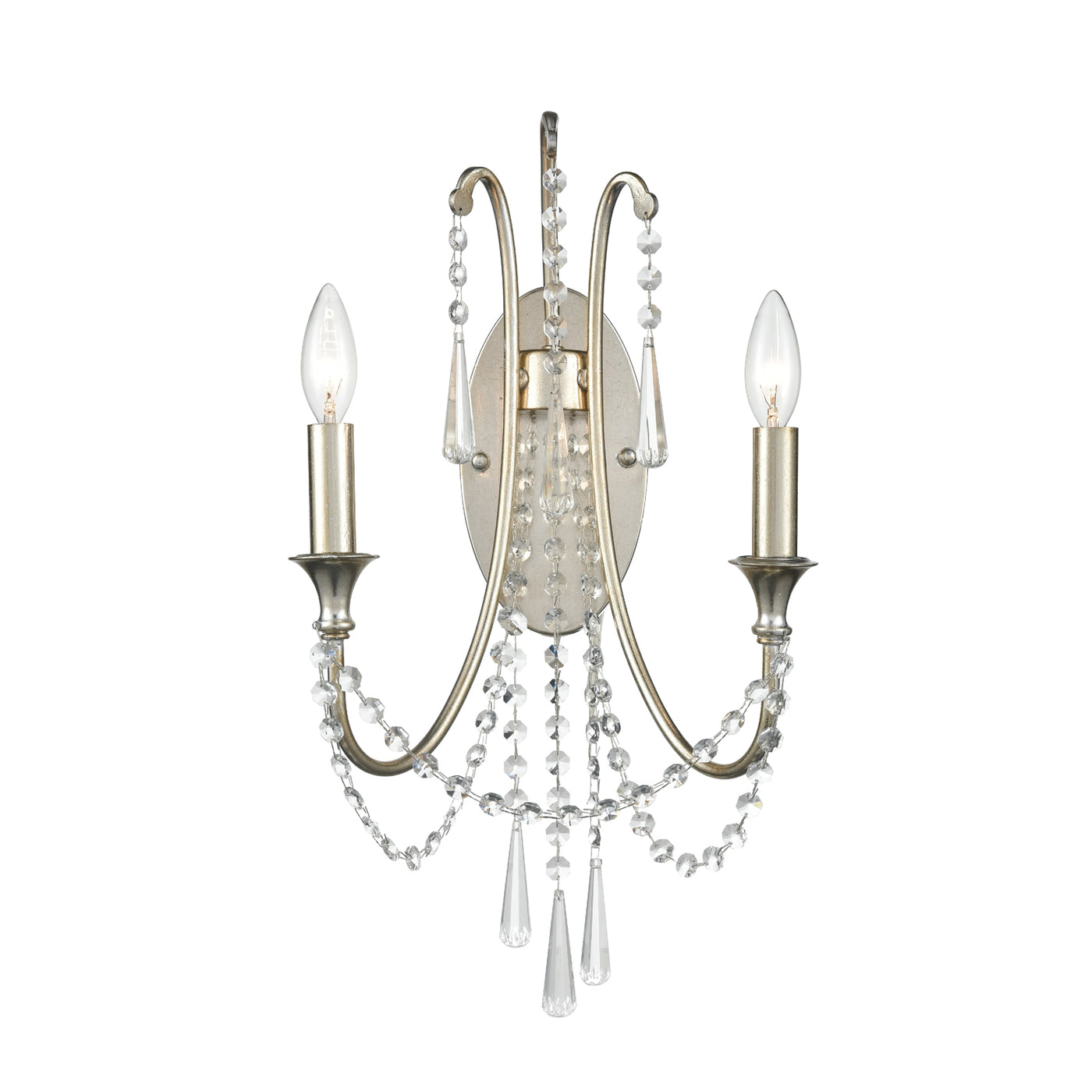 Arcadia 2 Light Antique Silver Sconce Wall Sconce Crystorama