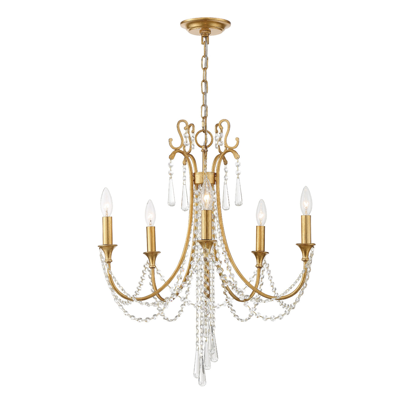 Arcadia 5 Light Antique Gold Chandelier Chandelier Crystorama