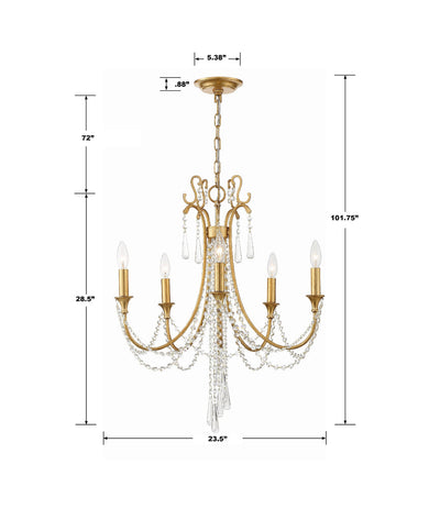 Arcadia 5 Light Antique Gold Chandelier Chandelier Crystorama