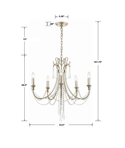 Arcadia 5 Light Antique Silver Chandelier Chandelier Crystorama