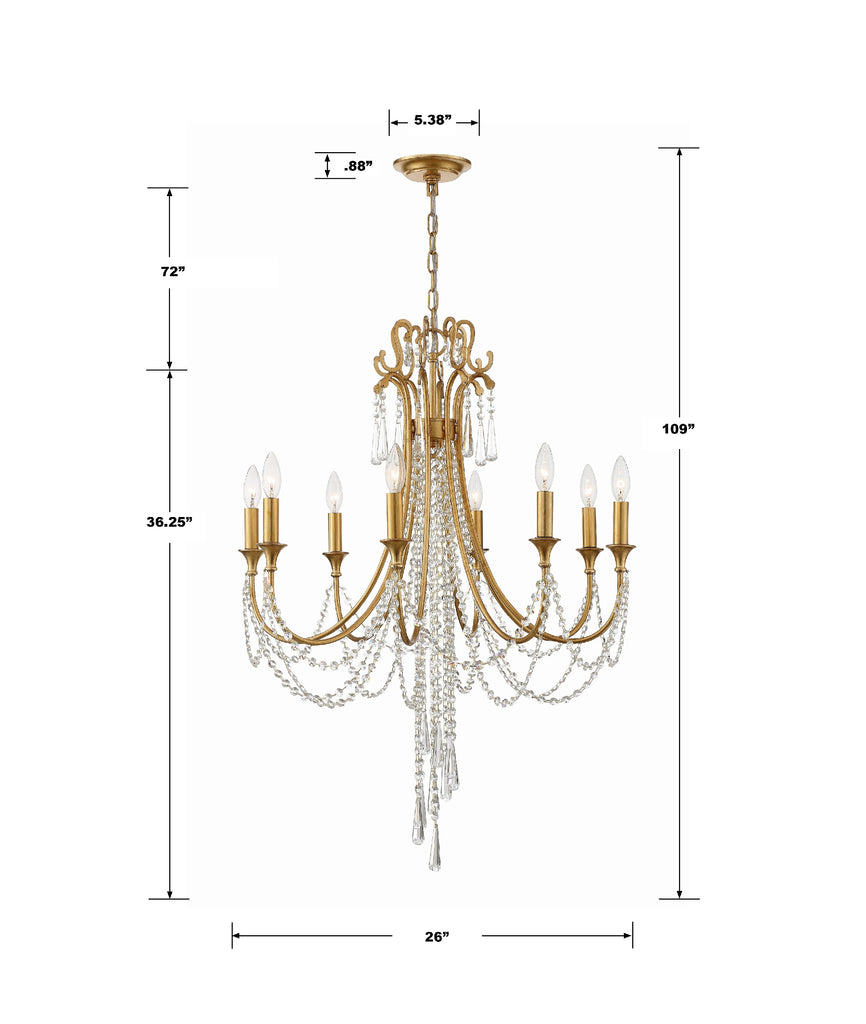 Arcadia 8 Light Antique Gold Chandelier Chandelier Crystorama