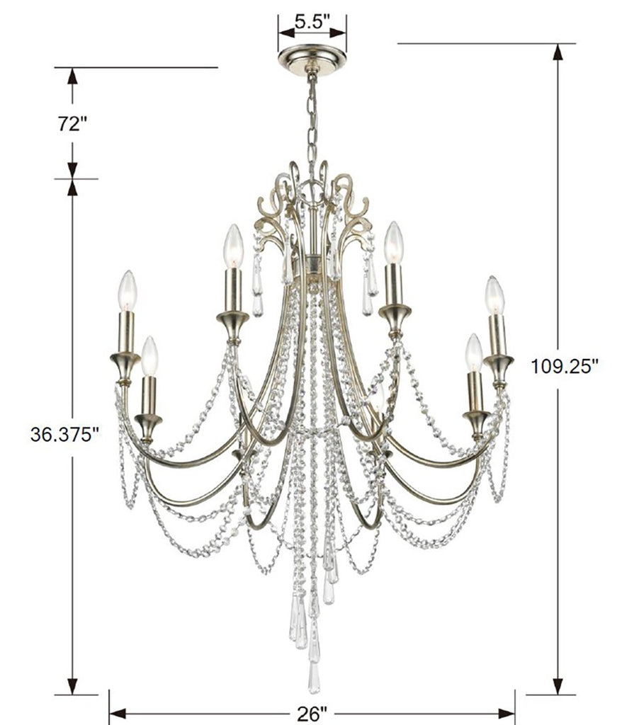 Arcadia 8 Light Antique Silver Chandelier Chandelier Crystorama