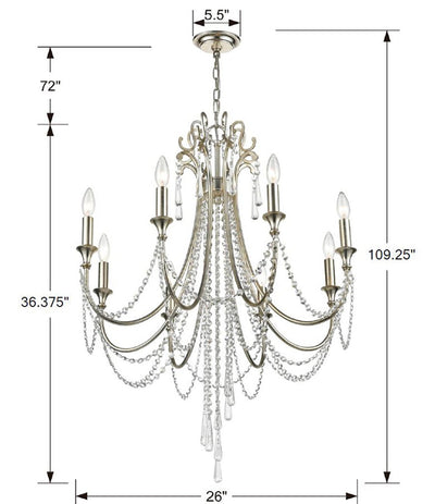 Arcadia 8 Light Antique Silver Chandelier Chandelier Crystorama