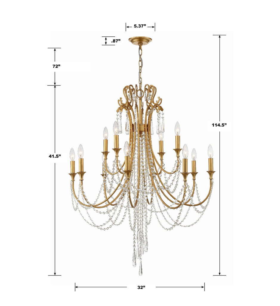 Arcadia 12 Light Antique Gold Chandelier Chandelier Crystorama