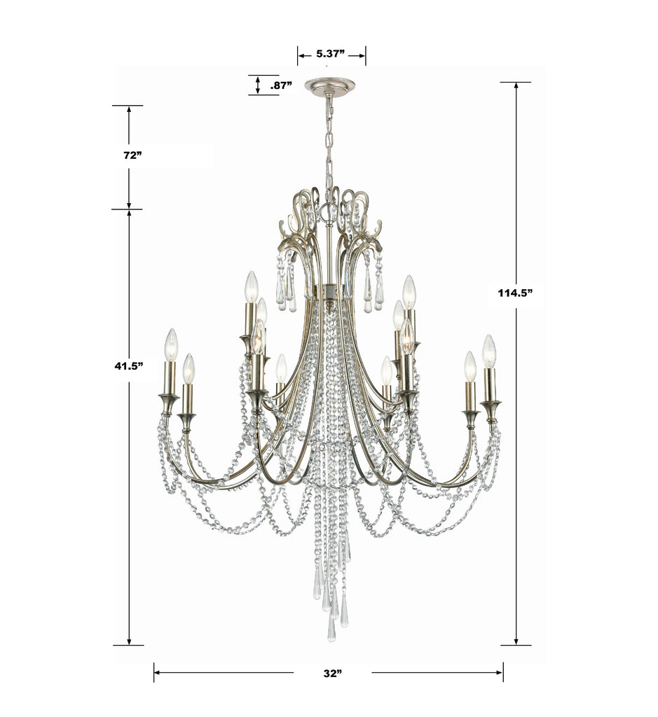 Arcadia 12 Light Antique Silver Chandelier Chandelier Crystorama