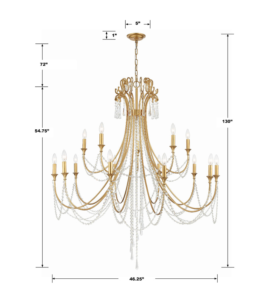 Arcadia 15 Light Antique Gold Chandelier Chandelier Crystorama