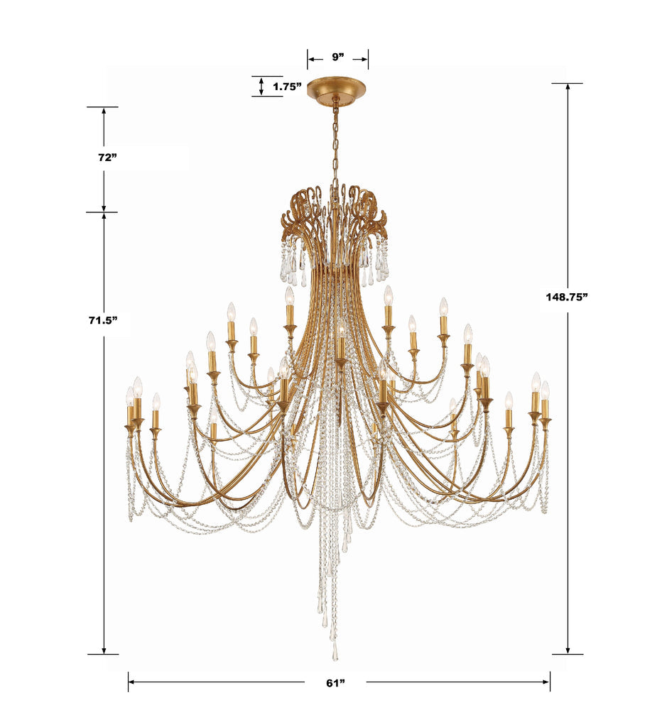 Arcadia 28 Light Antique Gold Chandelier Chandelier Crystorama