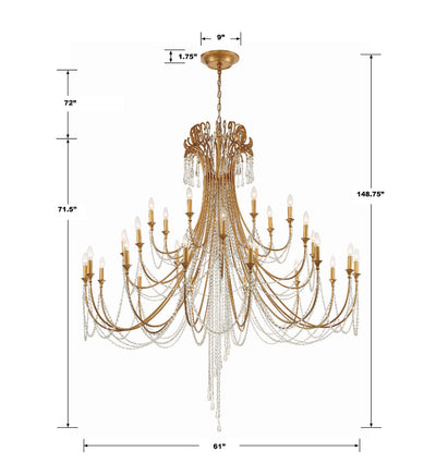 Arcadia 28 Light Antique Gold Chandelier Chandelier Crystorama