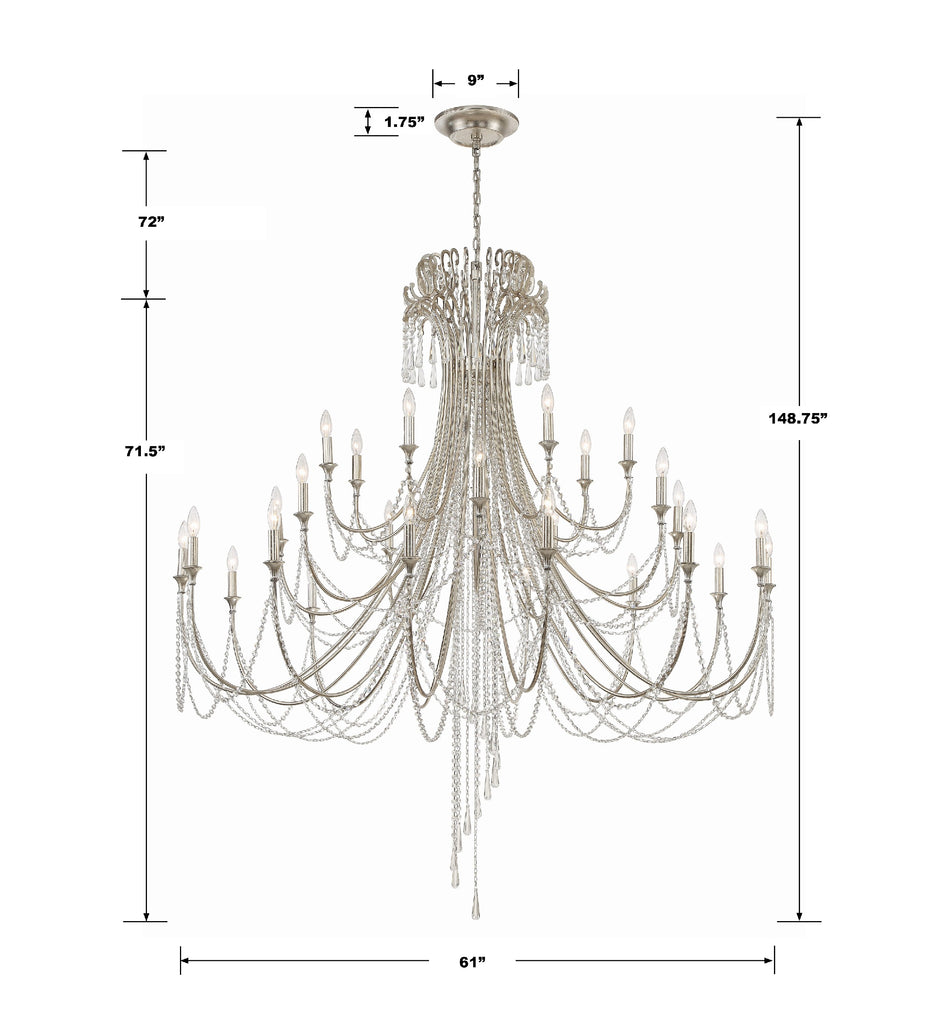 Arcadia 28 Light Antique Silver Chandelier Chandelier Crystorama