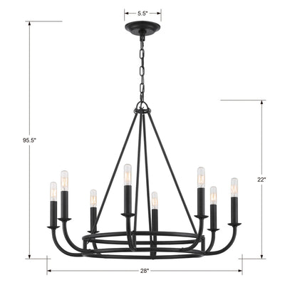 Bailey 8 Light Matte Black Chandelier Chandelier Crystorama