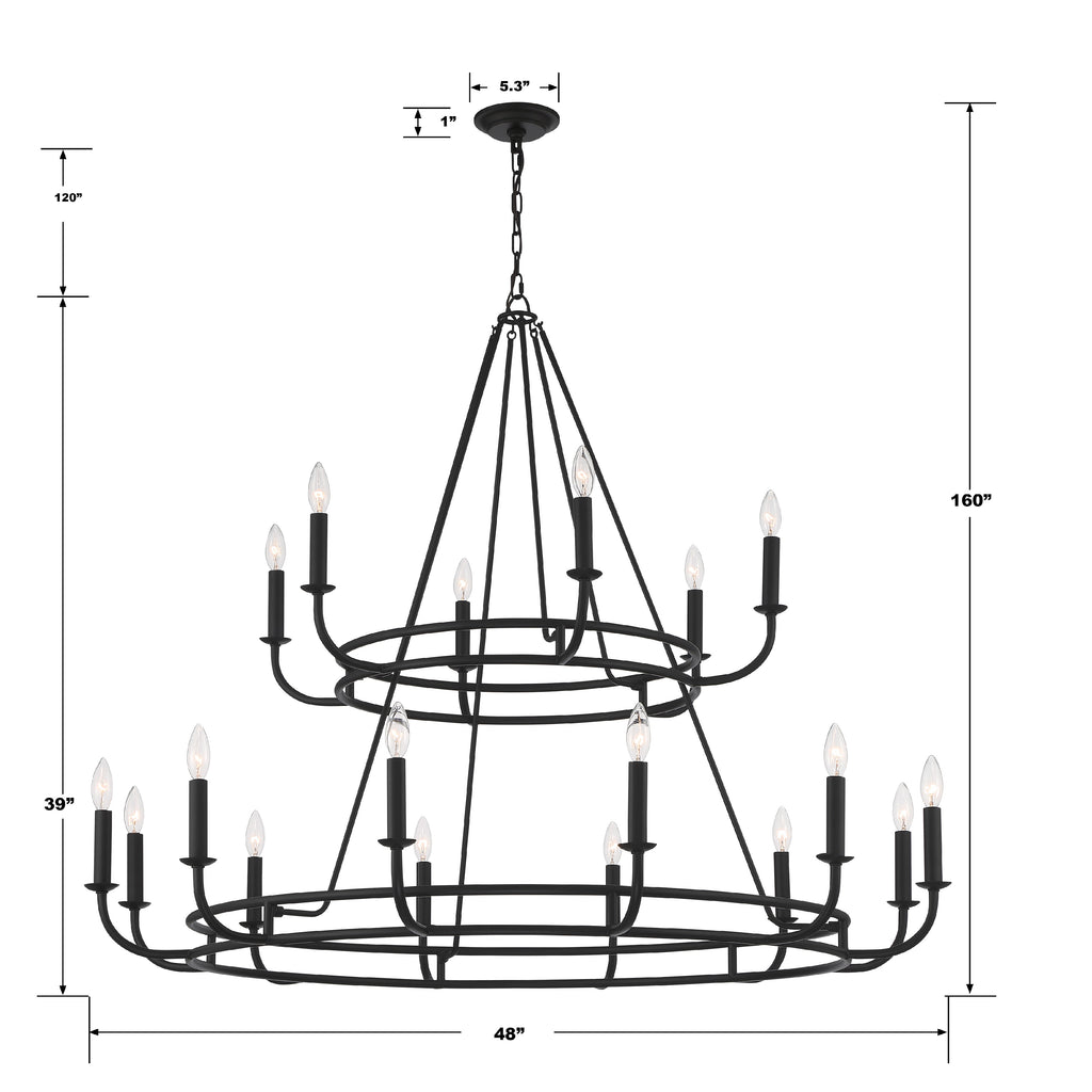 Bailey 18 Light Matte Black Chandelier Chandelier Crystorama