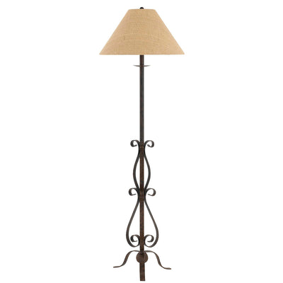 150W 3 Way Ekalaka Wrough Iron Floor Lamp With Burlap Shade