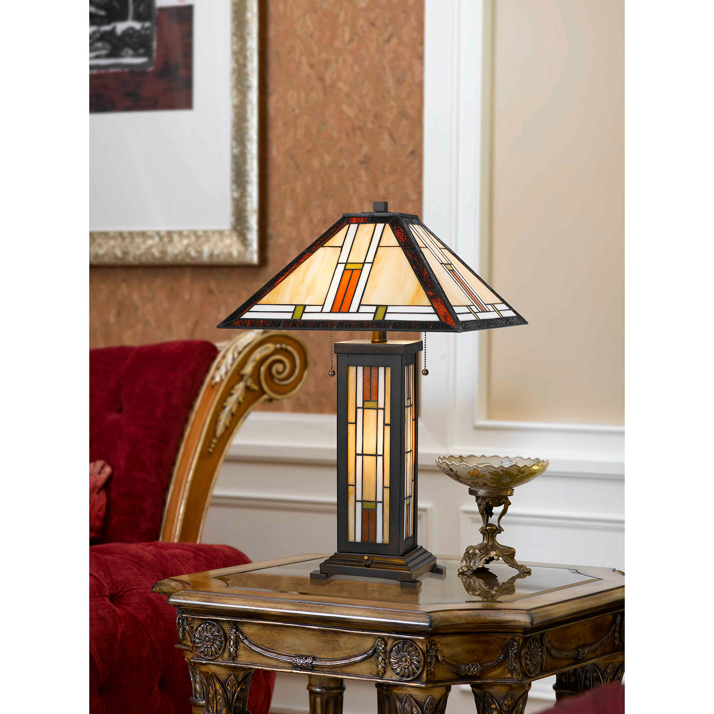 60W X 2 TIFFANY TABLE LAMP WITH 7W NIGHT LIGHT