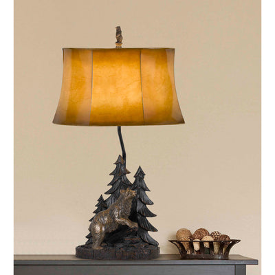 150W 3 WAY FOREST RESIN TABLE LAMP WITH LEATHERETTE SHADE