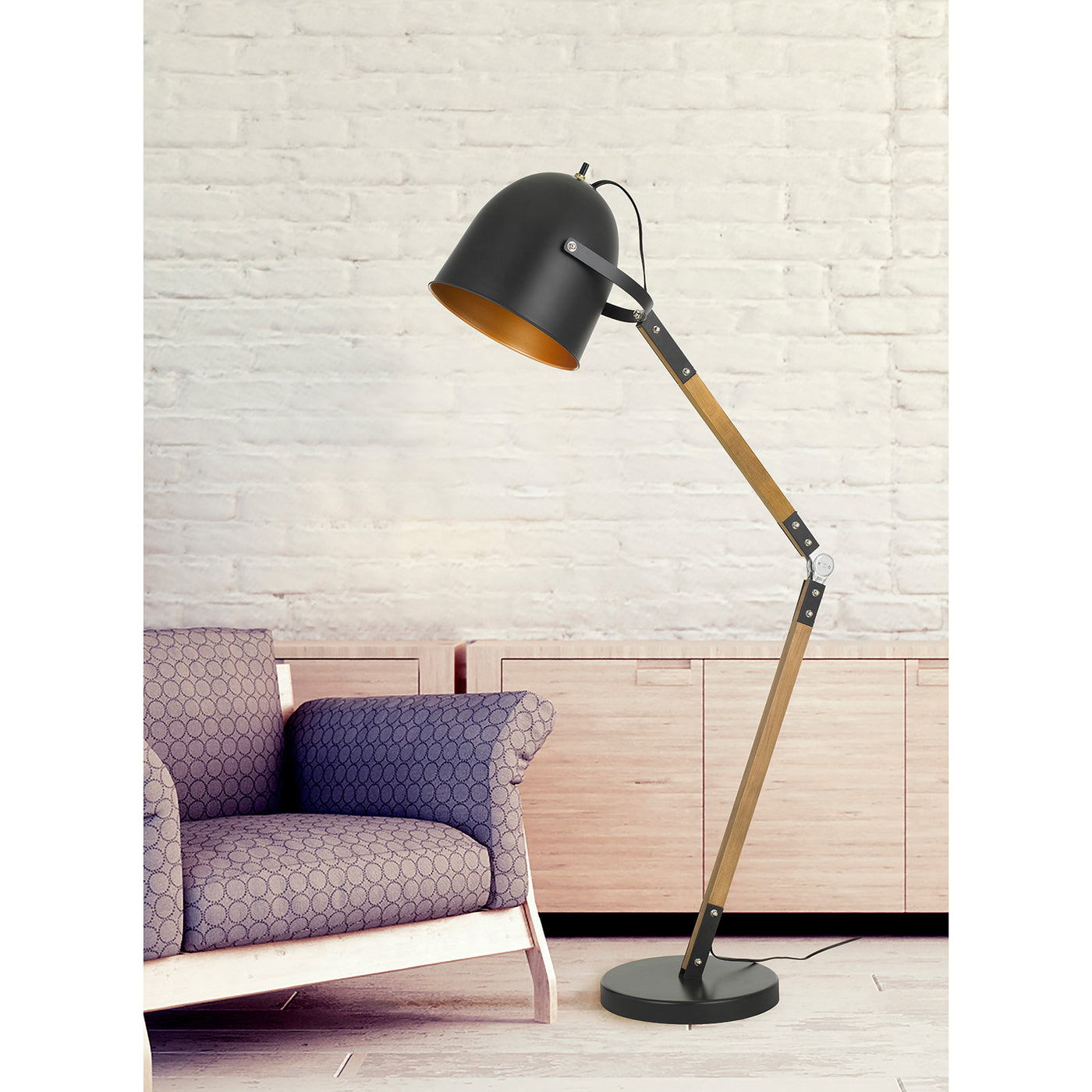 100W BINIMI ADJUST ABLE WOOD/METAL ARC FLOOR LAMP WITH METAL SHADE