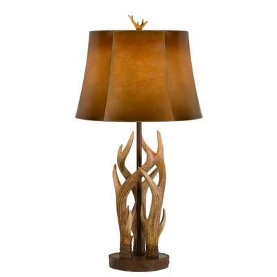 150W 3 WAY DARBY ANTLER RESIN TABLE LAMP WITH LEATHRETTE SHADE Table Lamp Cal Lighting