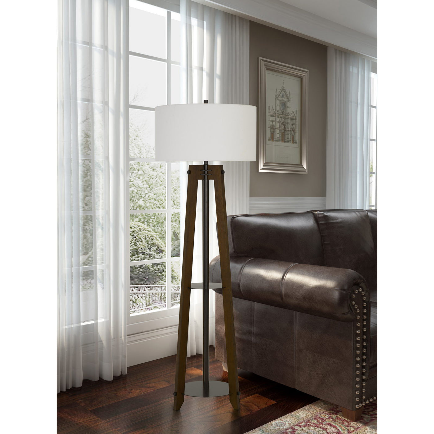 150W 3 WAY BILZEN ASH WOOD TRIPOD FLOOR LAMP