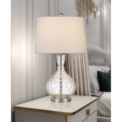 150W NADOR GLASS TABLE LAMP WITH TAPER DRUM HARDBACK FABRIC SHADE