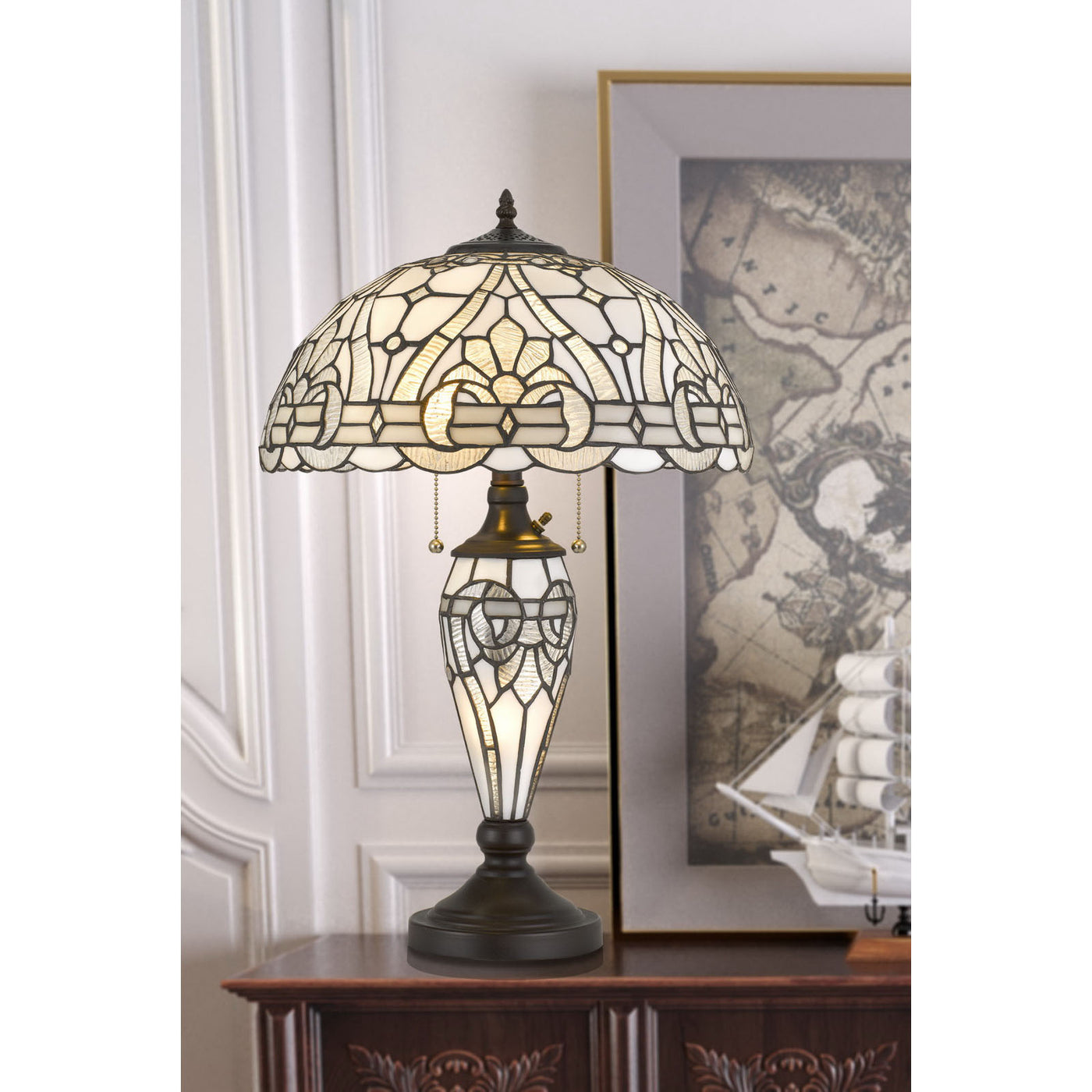 60W X 2 TIFFANY TABLE LAMP WITH 7W NIGHT LIGHT