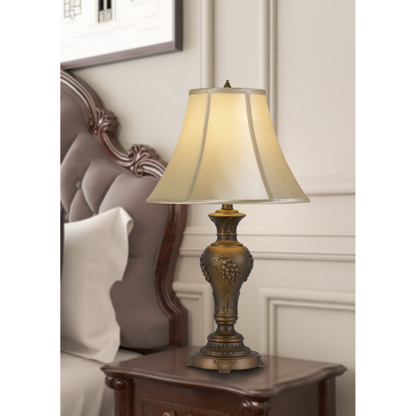 100W CAVAN ALUMINUM CASTED TABLE LAMP WITH SOFTBACK FAUX SILK SHADE