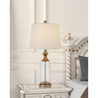 100W BREDA GLASS TABLE LAMP WITH TAPER DRUM HARDBACK FABRIC SHADE (PRICED AND SOLD AS PAIRS)