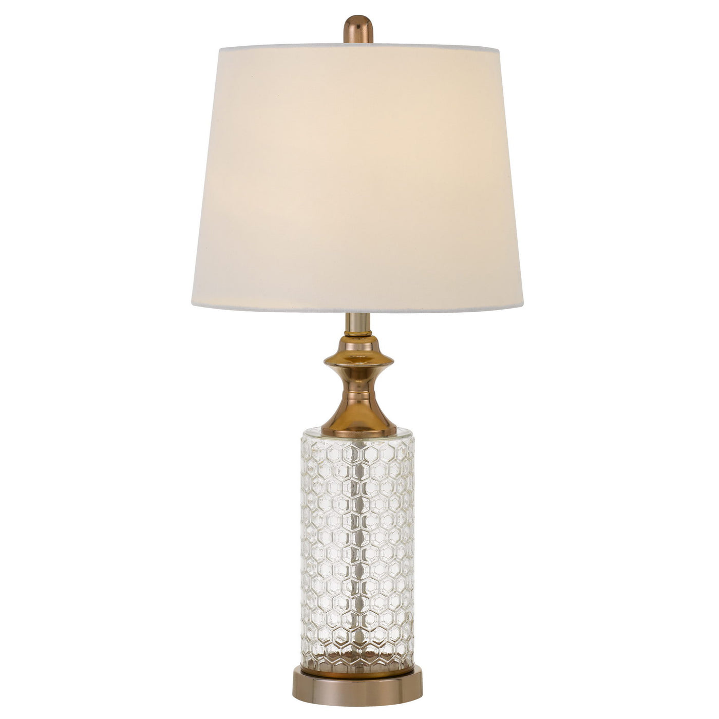 100W BREDA GLASS TABLE LAMP WITH TAPER DRUM HARDBACK FABRIC SHADE (PRICED AND SOLD AS PAIRS)