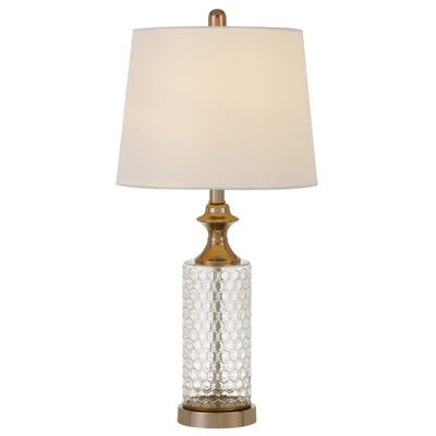 100W BREDA GLASS TABLE LAMP WITH TAPER DRUM HARDBACK FABRIC SHADE (PRICED AND SOLD AS PAIRS)