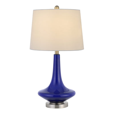 100W KLEVE GLASS TABLE LAMP WITH TAPER DRUM HARDBACK LINEN SHADE (PRICED AND SOLD AS PAIRS)