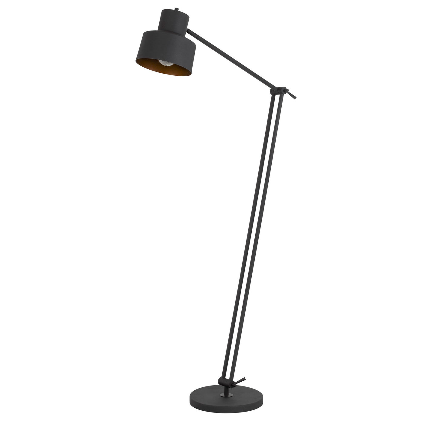 60W Davidson metal floor lamp with weighted base, adjustable upper and lower arms. On off socket switch