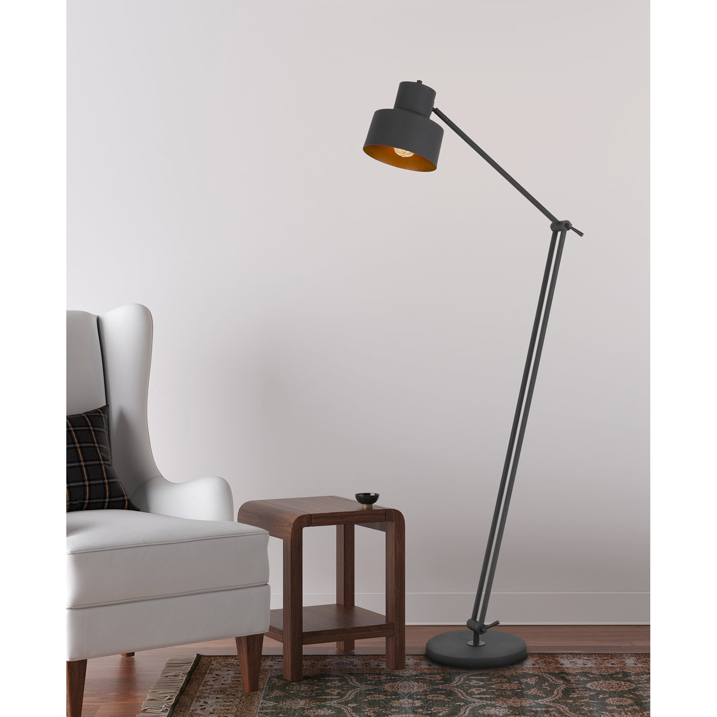 60W DAVIDSON METAL FLOOR LAMP WITH WEIGHTED BASE, ADJUSTABLE UPPER AND LOWER ARMS. ON OFF SOCKET SWITCH