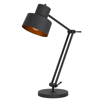 60W DAVIDSON METAL DESK LAMP WITH WEIGHTED BASE, ADJUSTABLE UPPER AND LOWER ARMS. ON OFF SOCKET SWITCH