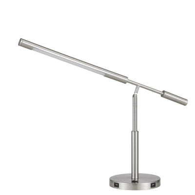 Auray integrated LED desk lamp with 2 USB charing ports. 780 lumen, 3000K, on off rocker switch at base.