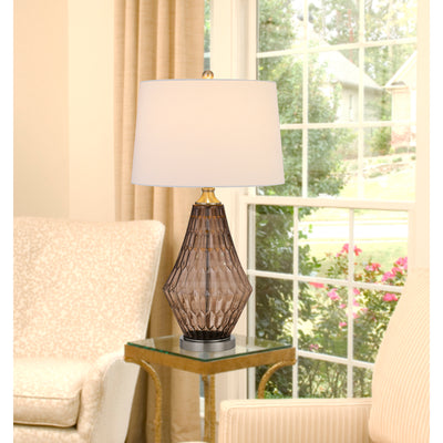 150W 3 WAY CONOVER GLASS TABLE LAMP WITH HARDBADK TAPER DRUM FABRIC SHADE