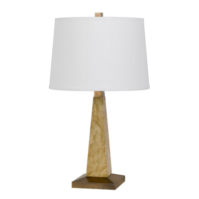 150W 3 way Ravenna resin pyramid design table lamp with hardback taper fabric drum shade