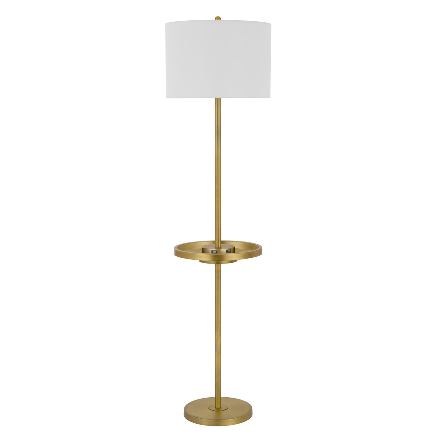 150W 3 way Crofton metal floor lamp with centered metal tray table with 2 USB charging ports and weighted metal base