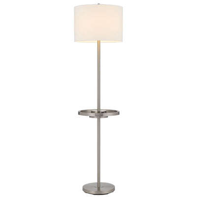 CROFTON METAL FLOOR LAMP WITH METAL TRAY TABLE AND 2 USB CHARGING PORTS AND A WEIGHT BASE.