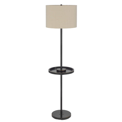 CROFTON METAL FLOOR LAMP WITH METAL TRAY TABLE AND 2 USB CHARGING PORTS AND A WEIGHT BASE.