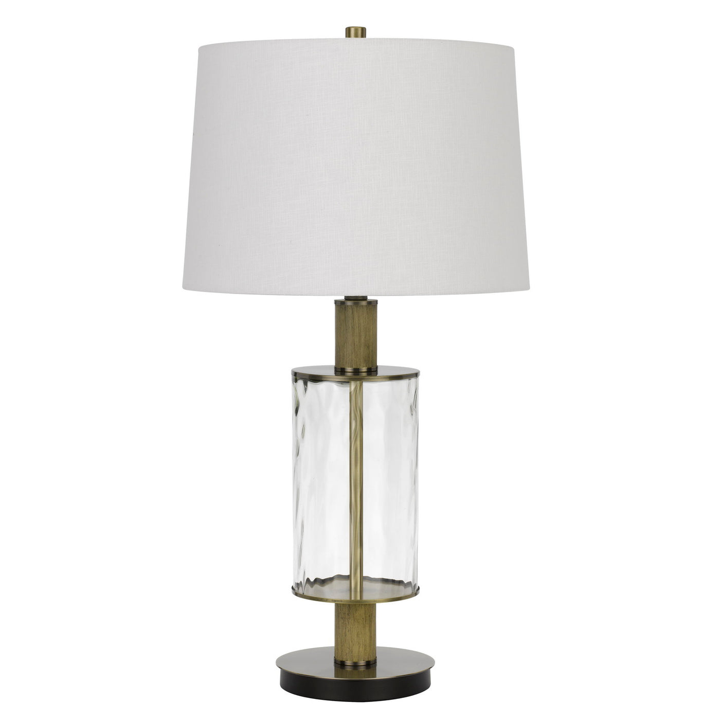 150W 3 way Morrilton glass table lamp with wood pole and hardback taper drum fabric shade