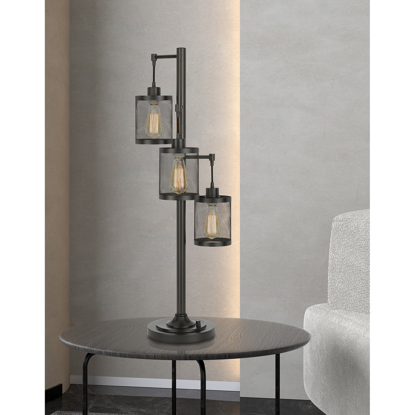 60W X3 PACIFIC METAL TABLE LAMP WITH METAL MESH SHADES WITH A BASE 3 WAY ROTARY SWITCH